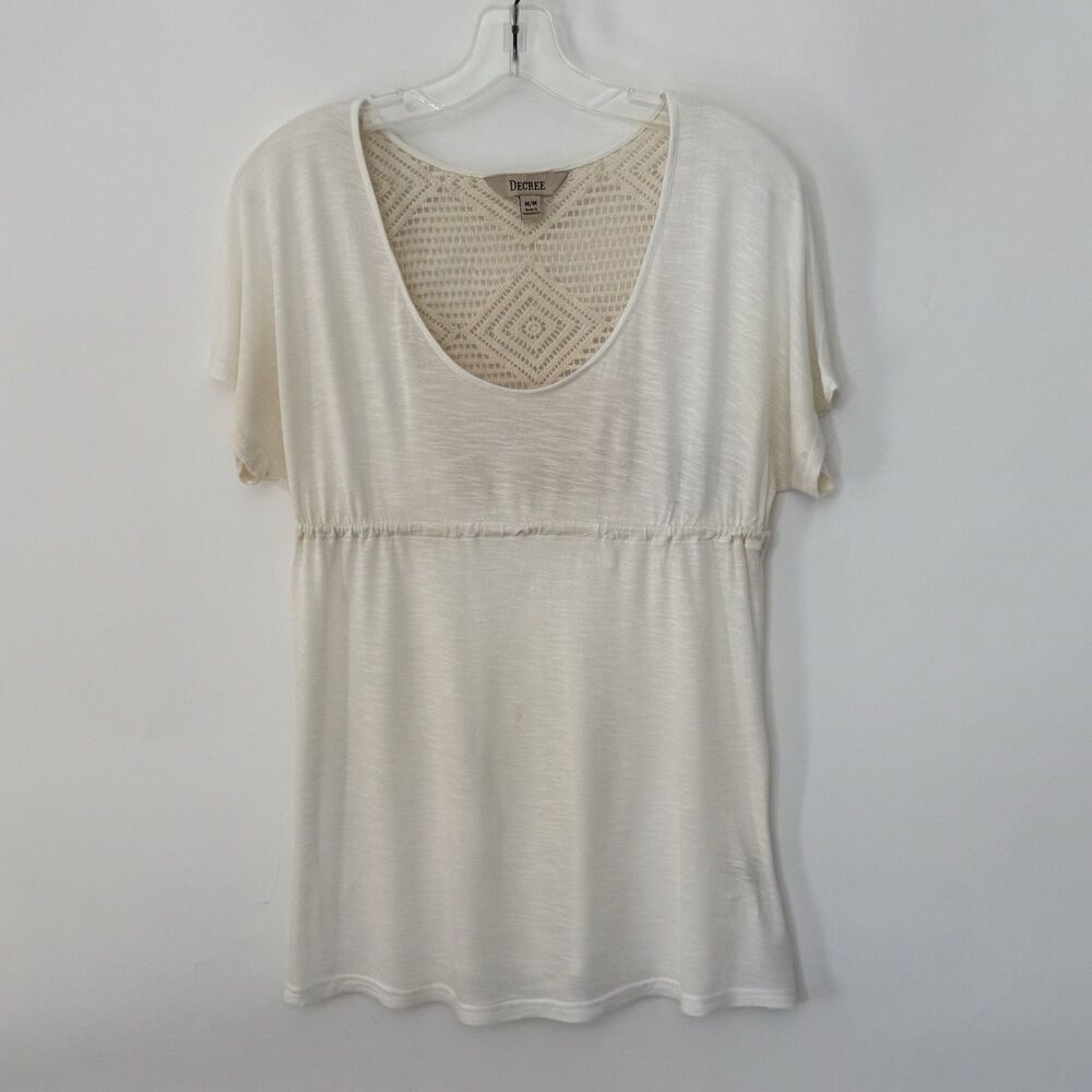 Decree Womens Sz M Ivory Pullover Top Baby Doll High Elastic Waist Lace Back Y2K